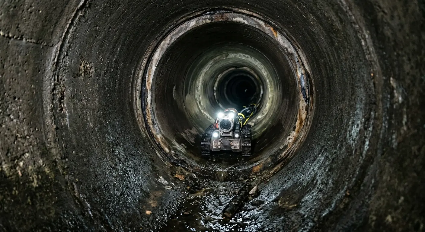 Robotic sewer camera inspecting pipe interior for Sewer Line Cleaning in Warr Acres
